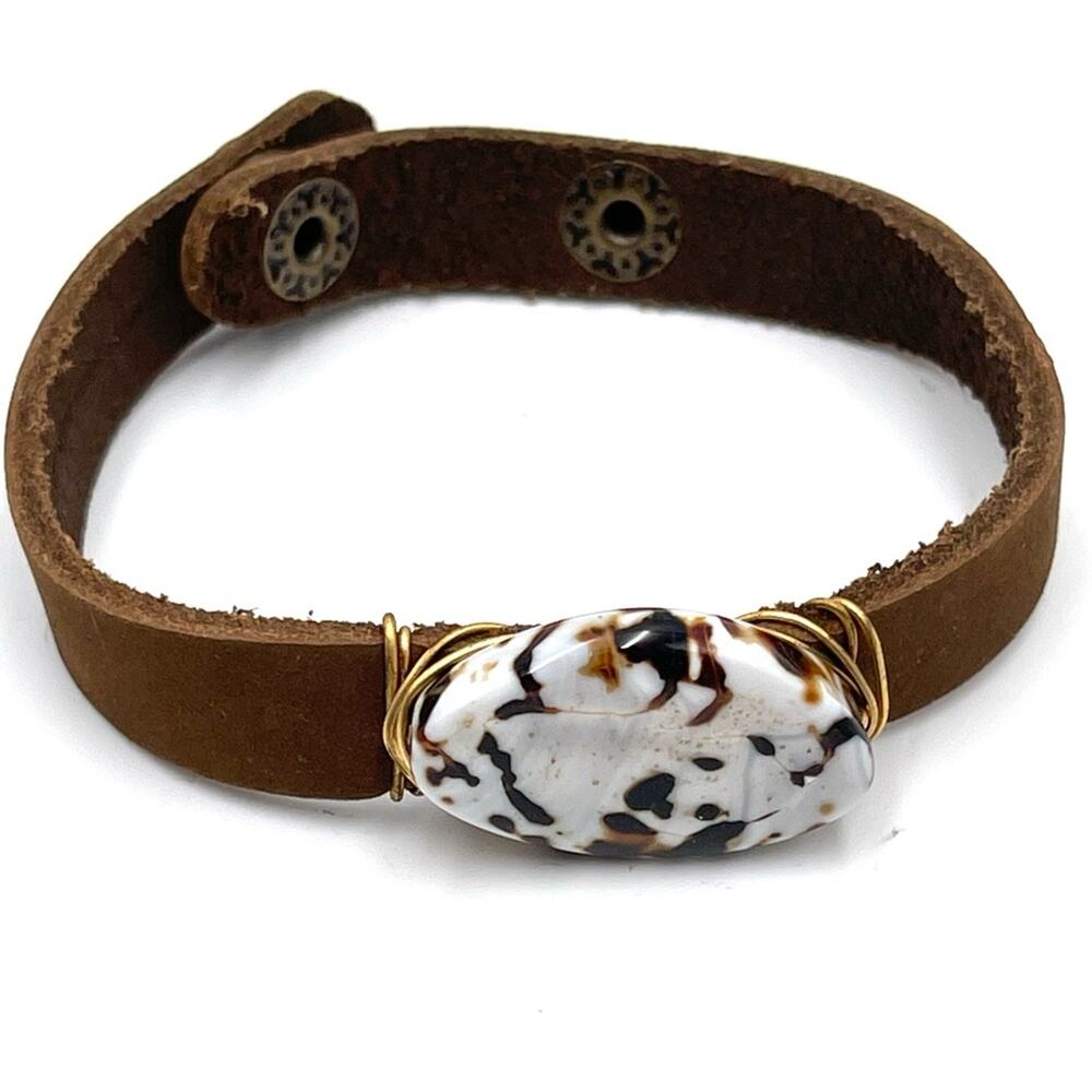 BOHO Bracelet leather Statement bracelet brown & genuine stone